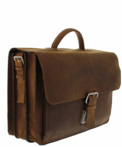 Die Aktentasche wird von der Seite gezeigt. Es sind 3 große Innenaufteilungen zu erkennen.