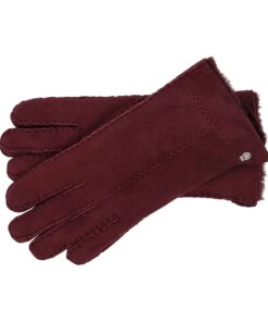 Lammfell Handschuhe. Farbe Weinrot mit eine dekorative naht am Handrücken