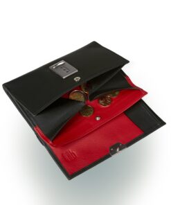 Linkshänderbörse Madame Hulot aus Leder in Schwarz / Rot