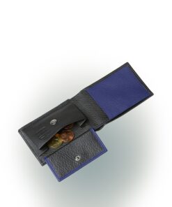 Mini Portemonnaie Pilsen in Schwarz und Blau von Innen mit offenen Kleingeldfach
