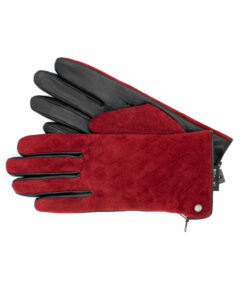 Glatt - Veloursleder Handschuhe mit einer eleganten Rautensteppung in schwarz mit rotem Handrücken