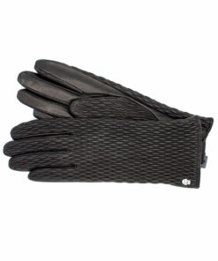 Damenhandschuh mit innovativer Leder Raffungen auf der Oberhand von Roeckl in schwarz