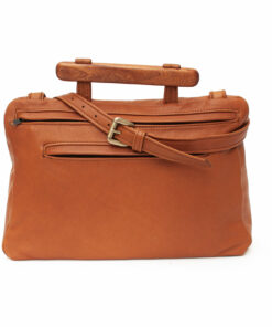 Aktentaschen MOOI aus Rindnubukleder mit Edelholzgriff in der Farbe Cognac