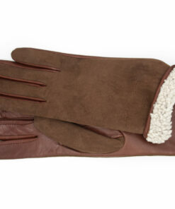 Damenhandschuhe im edlen Mix aus Curly und Haarschafleder in Cognac mit Innenansicht