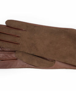 Damenhandschuhe im edlen Mix aus Curly und Haarschafleder in Cognac