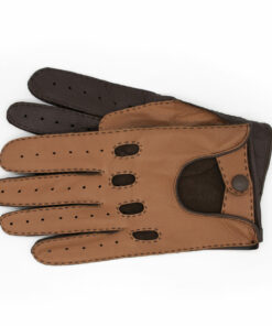 Autofahrer Handschuhe aus Hirschleder in Dunkelbraun und Cognac