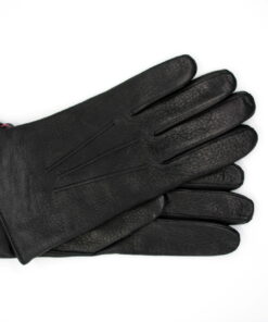 Hirschlederhandschuhe mit Wollfutter in Schwarz