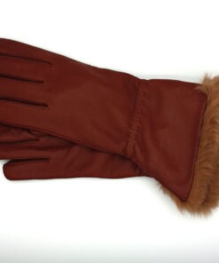 Lederhandschuhe mit Fellrand in Cognac